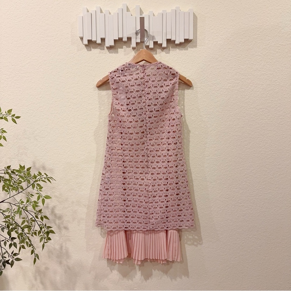 Sandro Pink Embroidered Sleeveless Lace Mini Dress with Plated Hem Size 2 NWT - Picture 7 of 11